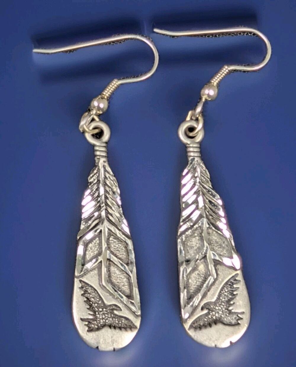 VTG WJ WALDECK JOHNSON NAVAJO MIXED METAL FEATHER EARRINGS WJ 97
